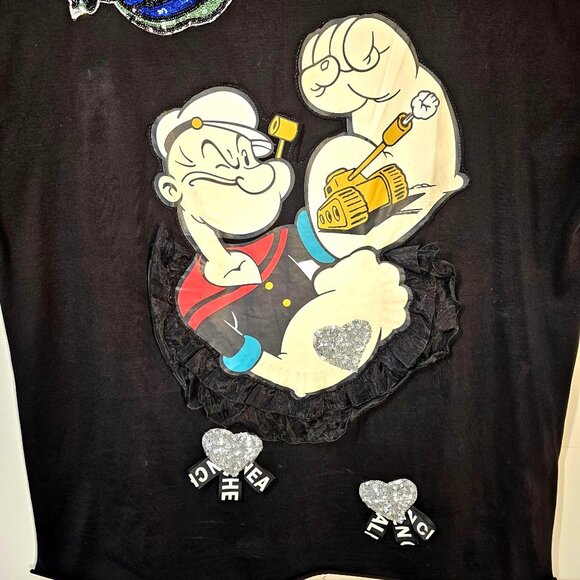 Abbandono Tops - Popeye Sequin Applique Graphic Tee Y2K Maximalist Cartoon Shirt Sz M/L Abbandono